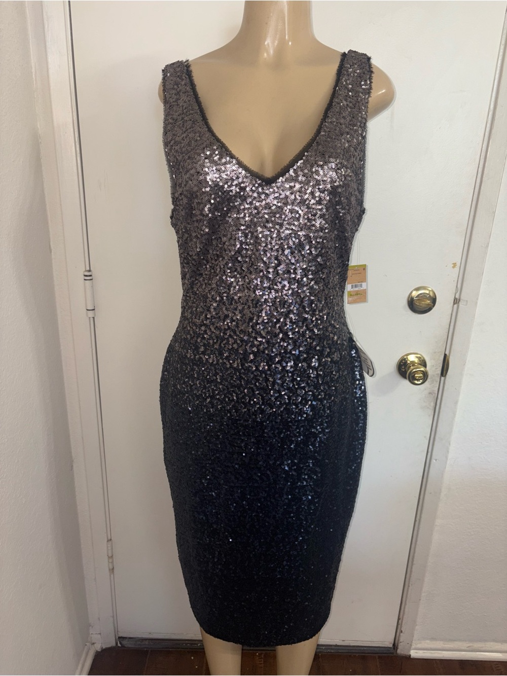 RACHEL Rachel Roy Ombré Sequin Midi Dress Cocktail Party V Neck Size 14 NWT